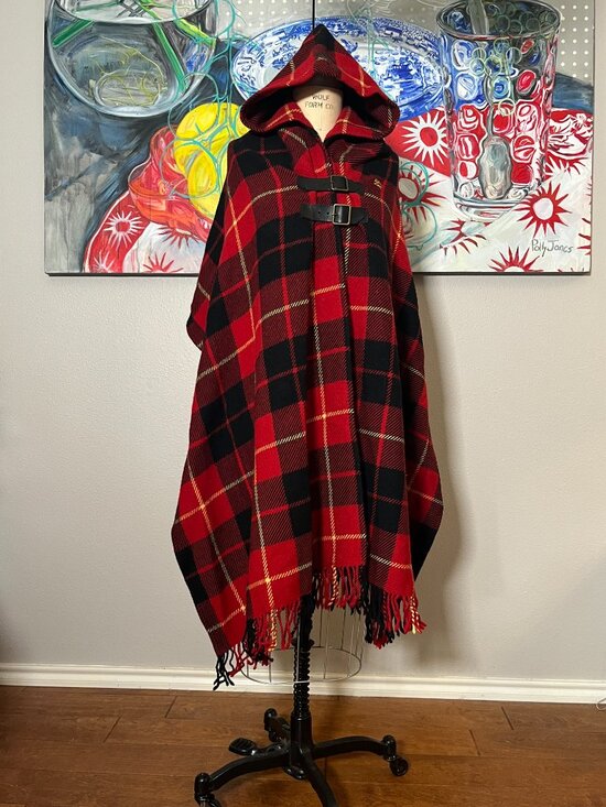 Burberry Jackets & Blazers - Burberry Hooded Tartan Wool Cape + Garment Bag